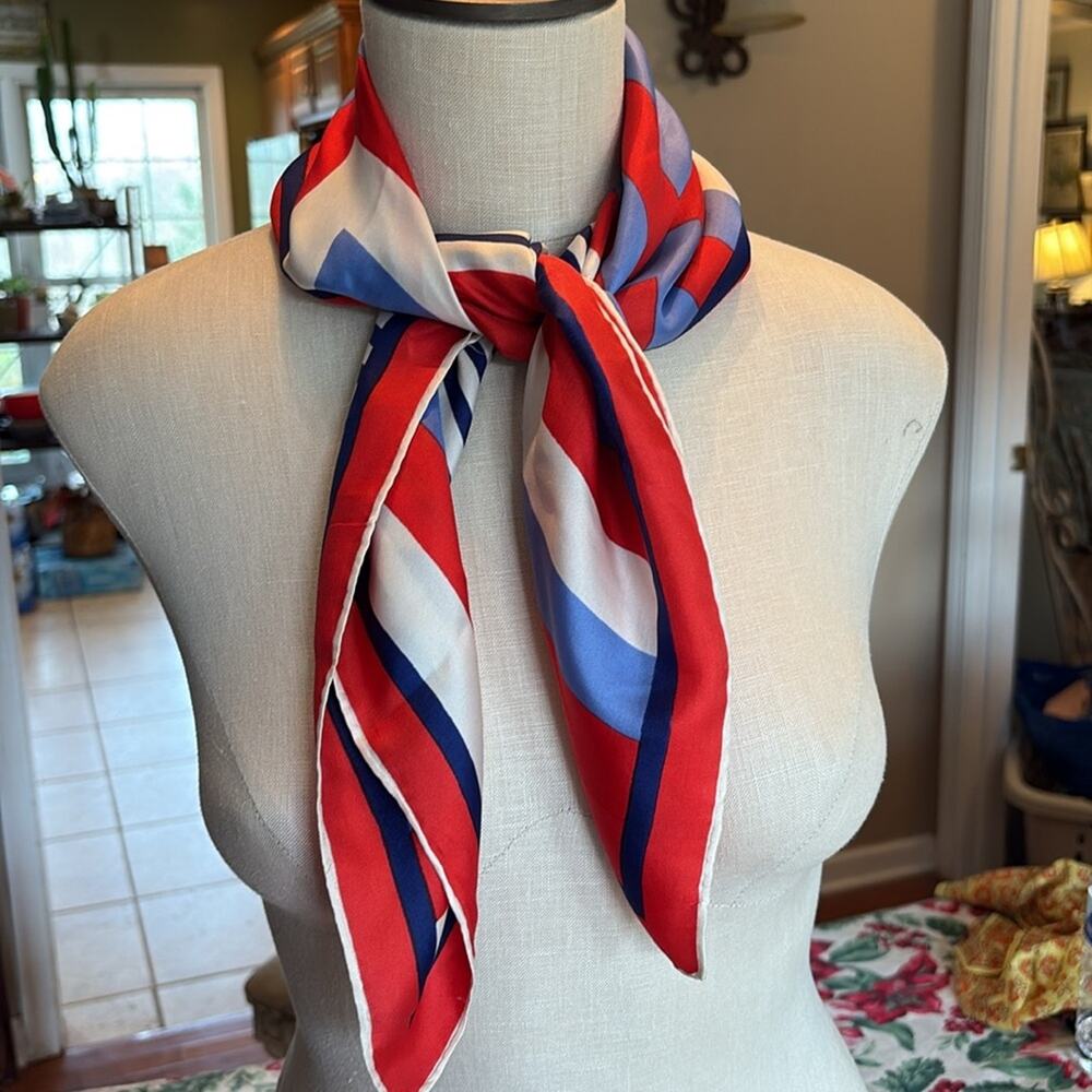 Vera vintage Geometric Red, white and Blue square scarf